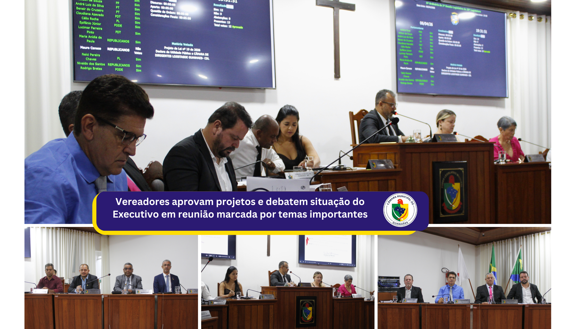 Câmara de Guanhães aprova projetos e debate situação do Executivo em reunião marcada por temas importantes