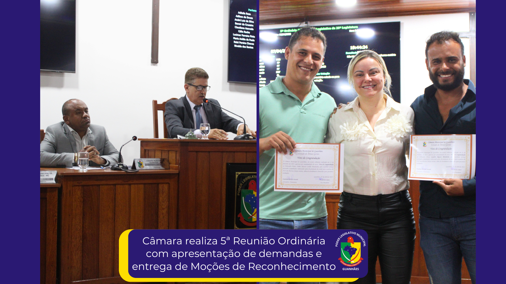 Câmara realiza 5ª Reunião Ordinária com apresentação de demandas e entrega de Moções de Reconhecimento