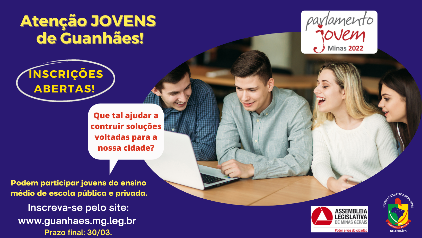 Guanhães: Abertas as inscrições para o Parlamento Jovem 2022